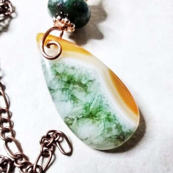 Handmade Agate & Jasper Pendant Necklace – OOAK Fall Copper Boho Jewelry - Picture 5 of 10